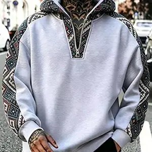 Men's Ethnic-Style Plain Half-Zip Sweatshirt, Regular Fit Menswear Top, Suitable for Outdoor Wear