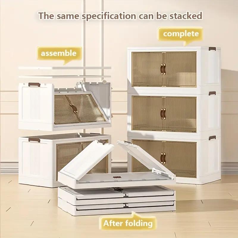 Foldable Storage Box with Lid - Stackable Holders for Kitchen Bedroom Bathroom Warehouse - Cream White - 3 Capacity Options