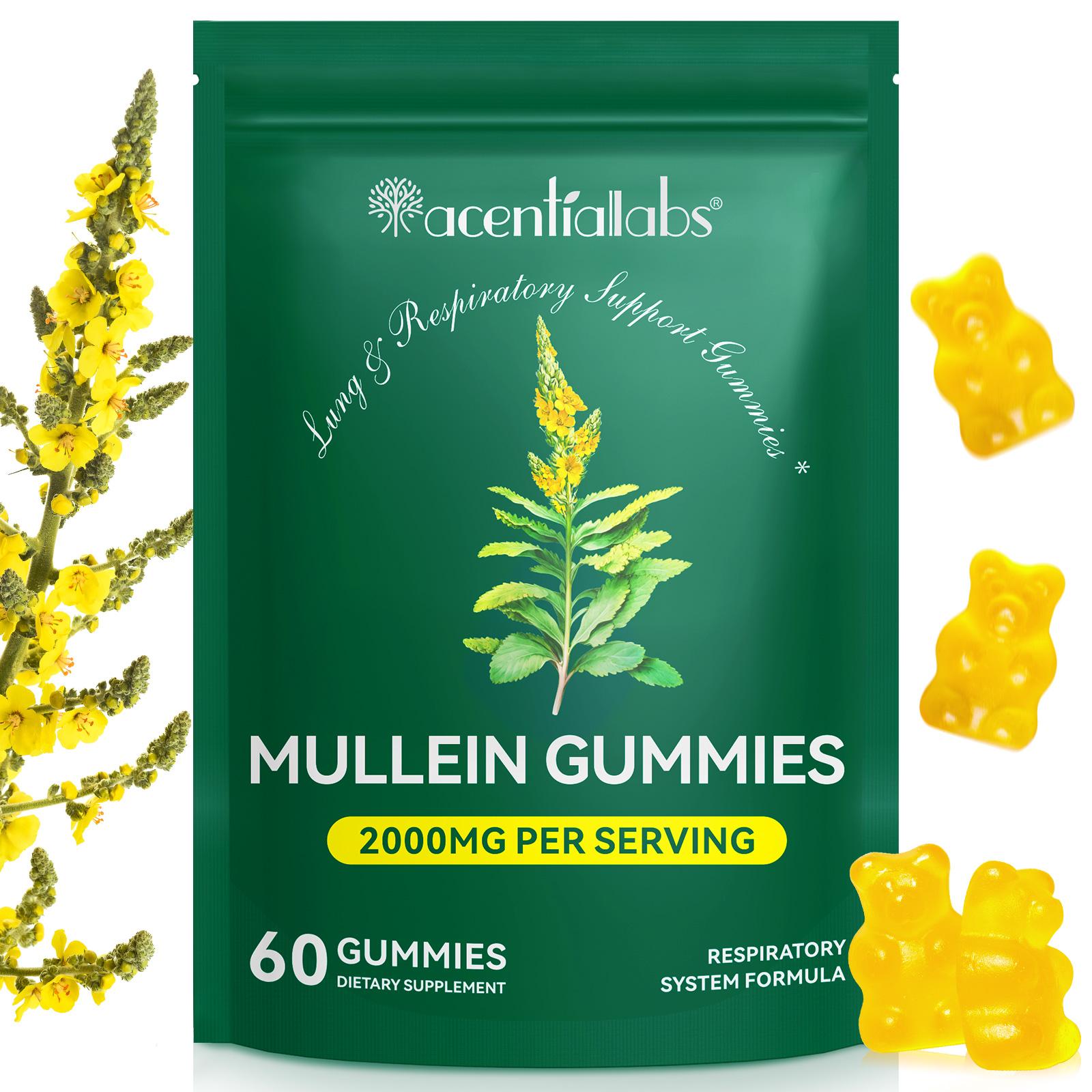 Mullein Gummies for Lungs, Edible Fitness Dietary Gummy, 1000mg Mullein Leaf Extract, mullein lung detox,Pear Flavor Gummies Supplement Healthcare Healthy Companion