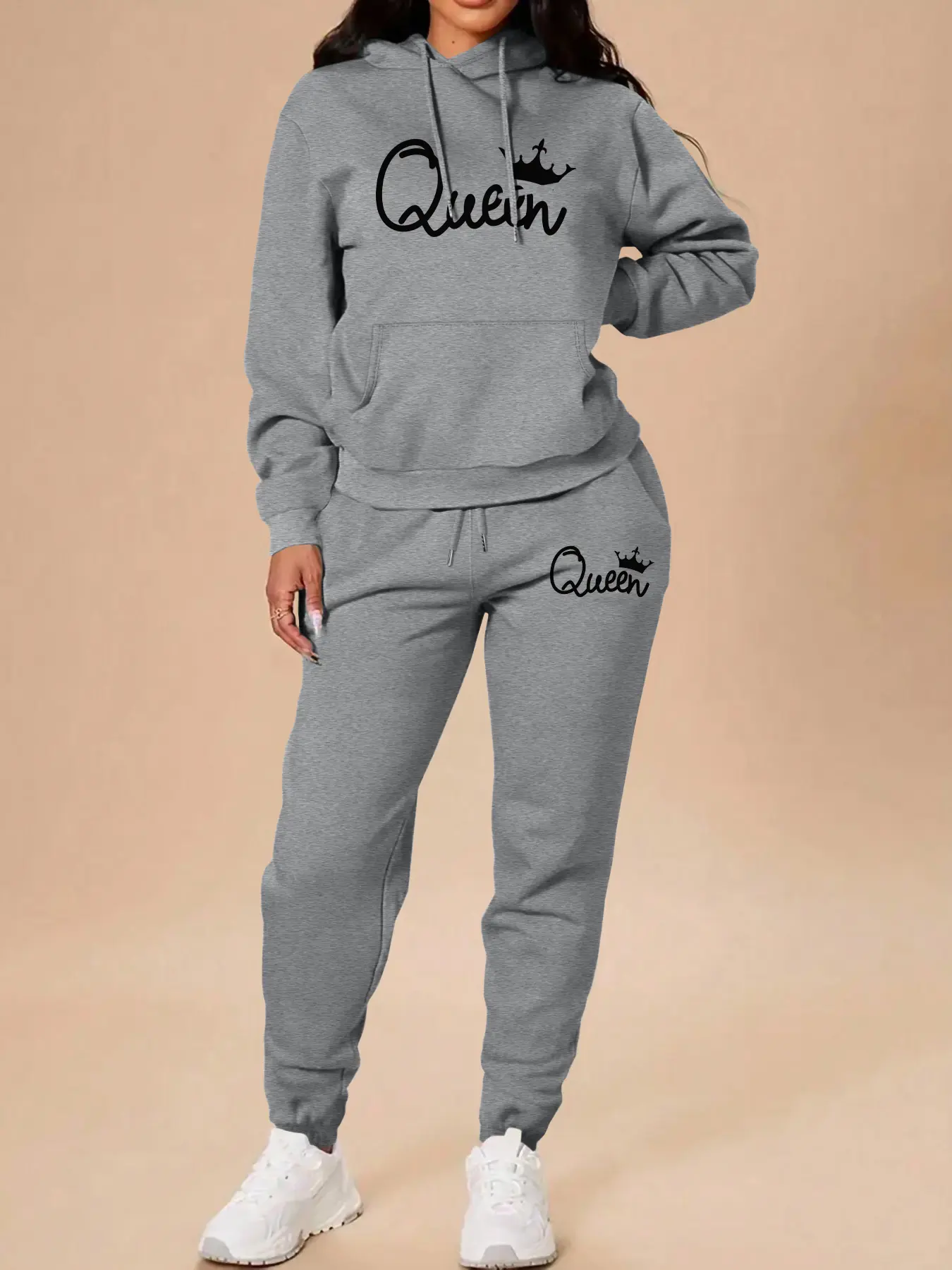 Women's Fall Winter Letter Print Hoodie Set, Long Sleeve Sweatshirt & Pants, Casual Home Wear, Sport Casual Outfit, Outdoor Sports Gym, Sweatsuit Matching Set, Sporty Set, Athleisure Workout Set, Sportswear Set, Matching Workout Clothes