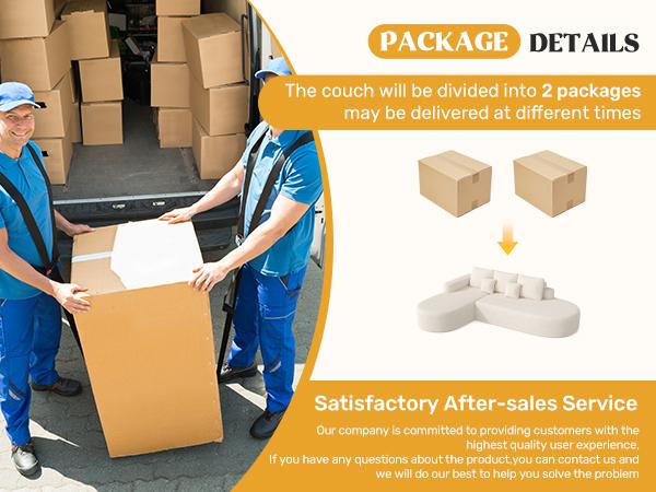 【2 Packages shipping】112" Modular Curved Cloud Couch, Oversized Couches for Living Room, Modern Boneless Sectional Sofa with Deep Seat, Chenille Foam Couch, No Assembly Required, Beige, 1PCS