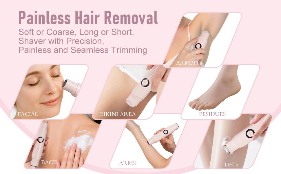 Bikini Trimmer for Women, Electric Shaver and Razor Rechargeable, 2 in 1 Double Head Dual Purpose, IPX7 Waterproof, for Painless Trimming of Pubic Hair, Face, Underarms and Legs, Gift,  Handy