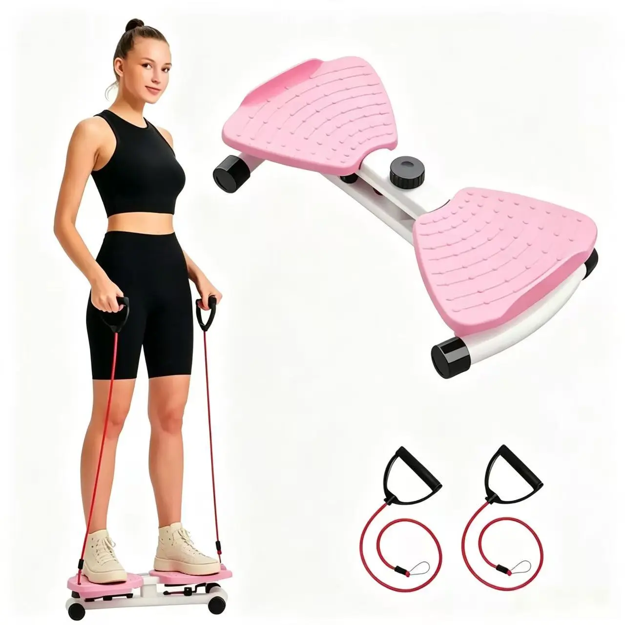 Twist Board with 2 Resistance Bands | TV Time Full Body Workout | Non-Slip Quiet Core Trainer | Small Space Portable Fitness Equipment | Perfect for Women & Beginners