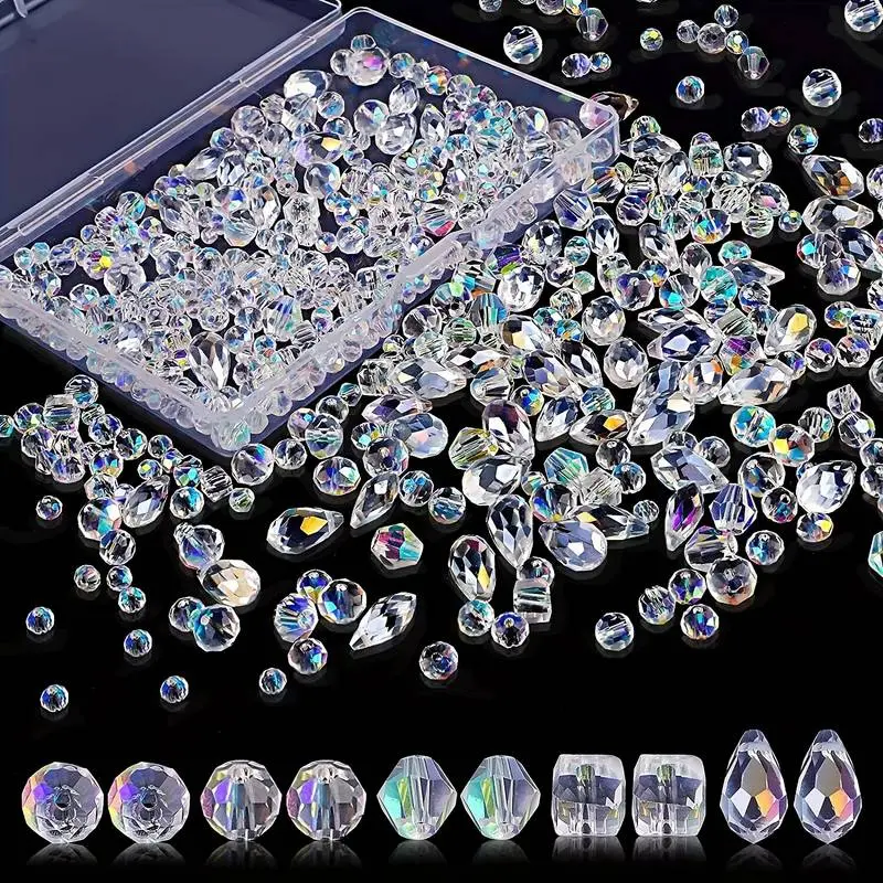 600pcs Mixed Glass Loose Beads in Various Sizes and Shapes, Including Oval, Square, Teardrop, and Round. Perfect for Making Bracelets, Necklaces, Earrings, and Other Accessories. Multiple Shapes and Designs to Brighten Up Your DIY Jewelry