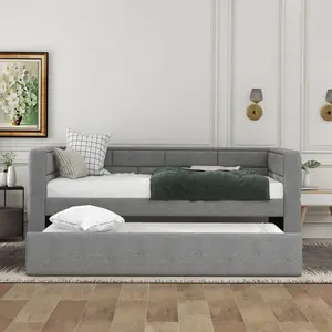 Bellemave Glam Twin-Size Upholstered Daybed with Pull-Out Trundle, Padded Back & Storage, Single Bedroom Bedframe, Indoor Furniture for Bedroom