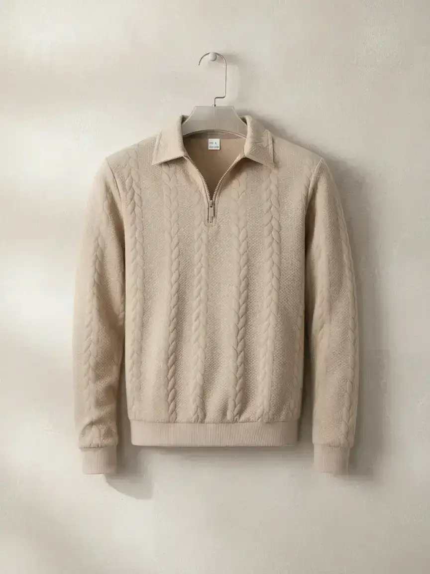 Men's spring-autumn knitted Long Sleeve quarter-zip collared sweater with vintage retro Classic Polo design, featuring textured versatile texture, suitable for daily casual and light business occasions, Knitwear