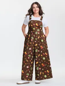 BLOOMCHIC Plus Size Juicy Fruity Print Adjustable Overall Jumpsuit [M-6X]2026 Summer Vibes