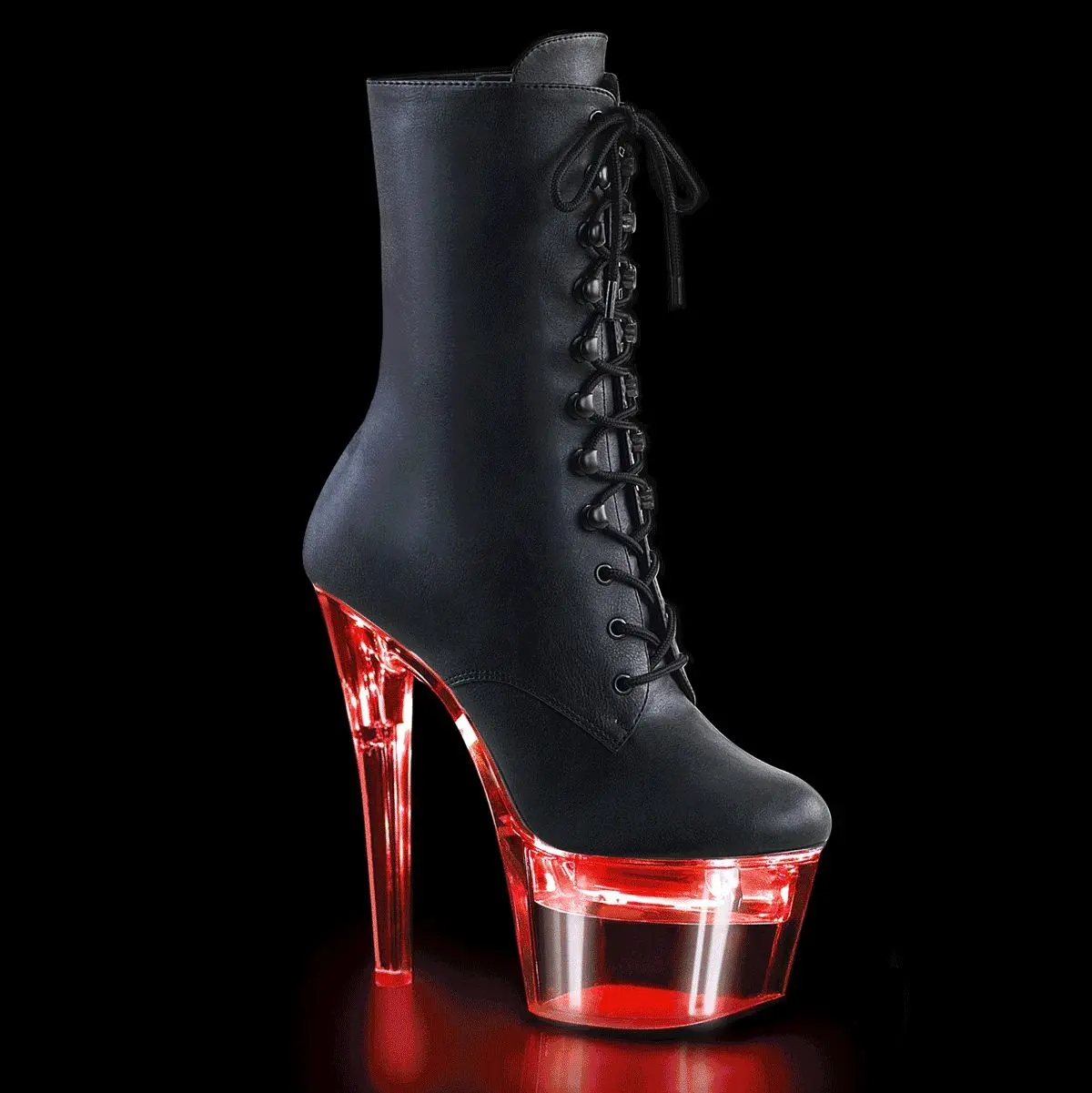 Pleaser Flashdance-1020-7 Women's Patent Lace-Up Platform Ankle Boots, 7" Heel with Side-Zip & USB Chargeable LED Lights for Parties, Footwear, Party, Statement Shoes, 7 Inch Heels