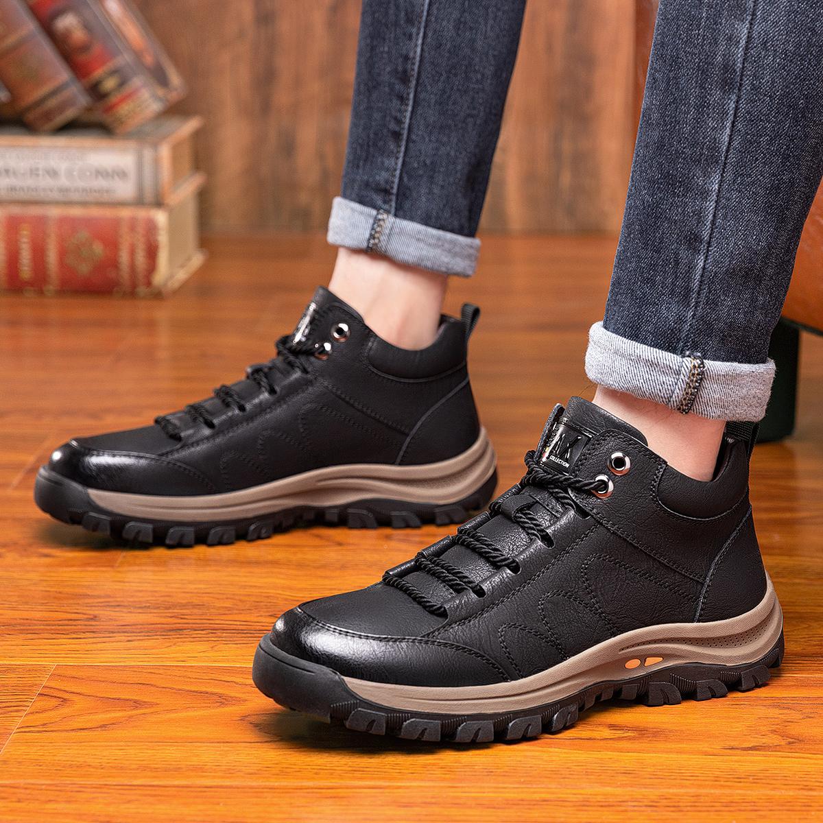 Men's New Fashion Mid-top Casual Shoes Lace-up Outdoor Hiking Leather Boots