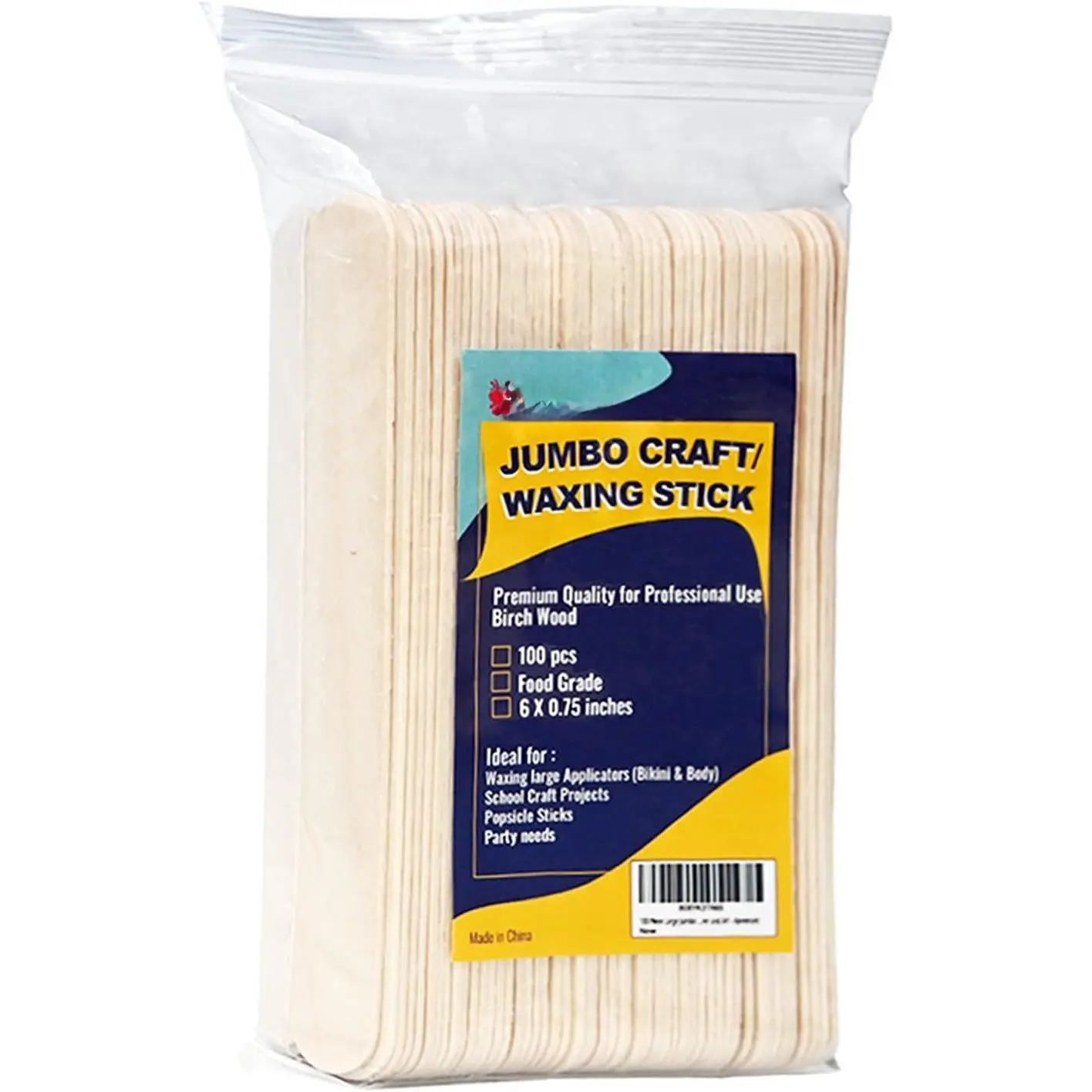 High Quality 100-Count Large Wooden Craft Sticks (6" x 3/4") with Wooden Slats, Waxing Sticks, Cake Dowels, Mixed Drinks Stirrers for DIY Woodwork & Craft Projects, Popsicle Sticks
