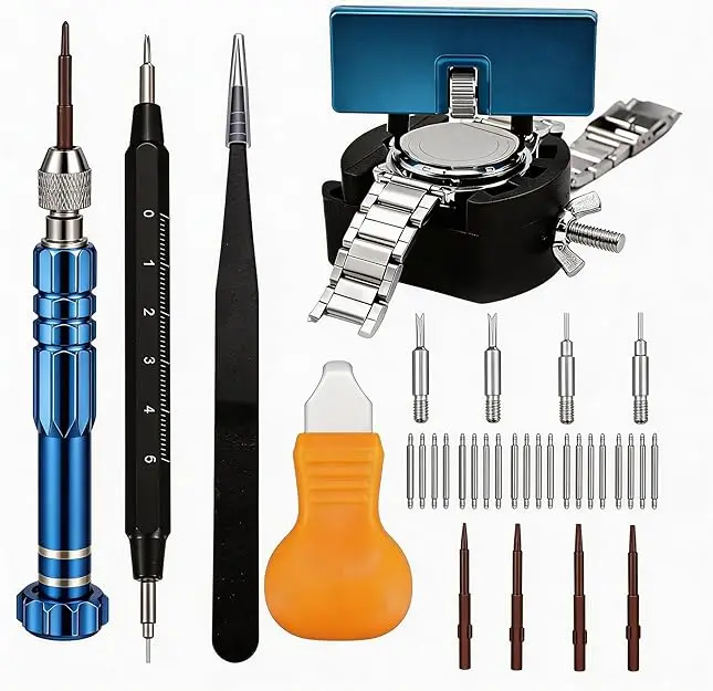 Watch Battery Replacement Tool Kit, 108PCS Spring Bars, 5-in-1 Precision Screwdriver, Adjustable Back Case Opener, Holder, Pry Tool, Spring Bar Tool with Scale, Tweezer, Watch Repair Kit for Watch Back Removal and Band Replacement