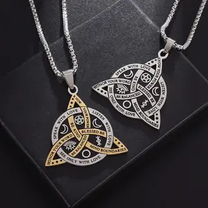 Rune Witch Knot Necklace Stainless Steel Triangle Knot Fashion Box Chain Daily Match autumn rapper Vintage Cross Pendant Necklace neck lace link Fashionable Collarbone dainty Music Guitar Pick gold-plated