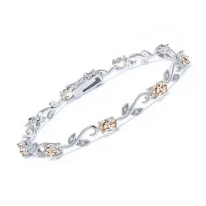 925 Sterling Silver Peach Morganite and Diamond Greek Vine Tennis Bracelet For Women (4.09 Ct Oval 6X4MM, 7 Inch)