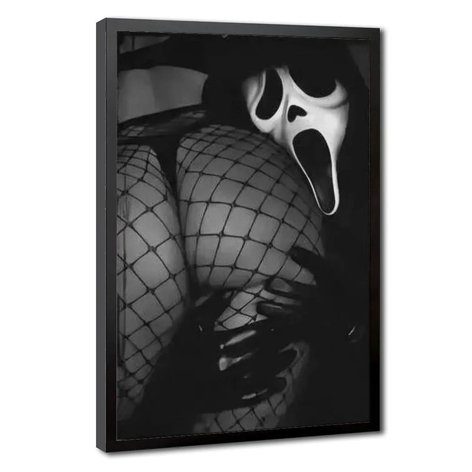 Ghostface Scream Framed Canvas Print, Dark Gothic Horror Movie Wall Art, Spooky Halloween Poster, Minimalist Vintage Home & Farmhouse Wall Decoration