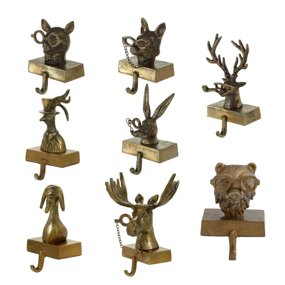 Eric + Eloise Bronzed Aluminium Figurine Stocking Holders - Decorative Metal Statues, Holiday Home Supplies, Home Decor Accents