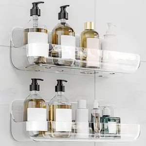 Adhesive Shower Caddy, 2 Pack Acrylic Bathroom Shelves, No Drill Wall Mount Organizer Storage Shelf