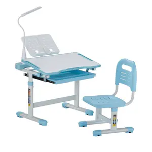 【Summervibes】Kids Chair and Desk Set Table Lamp Adjustable Height & Tilted Desktop Blue