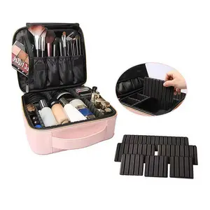 Makeup Bag and Light Travel Makeup Train Case Cosmetic Bag Organizer Portable Artist Storage Bag with Adjustable Dividers Makeup Brushes Storage Organizer