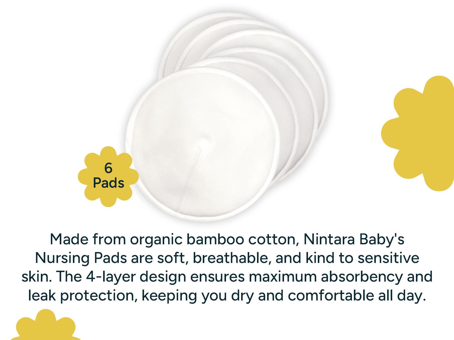 NintaraBaby Reusable Nursing Pads – 4-Layer Bamboo Cotton, Ultra-Soft, Absorbent & Leak-Proof, Contoured Comfort Fit, with Laundry Bag
