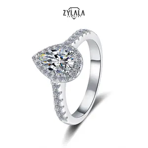 [315] 1.0Carat Synthetic Moissanite Ring Cubic Zirconia Pear Cut Sterling 925 Silver Perfect Engagement Rings Wedding Promise Rings & Valentine's Day
