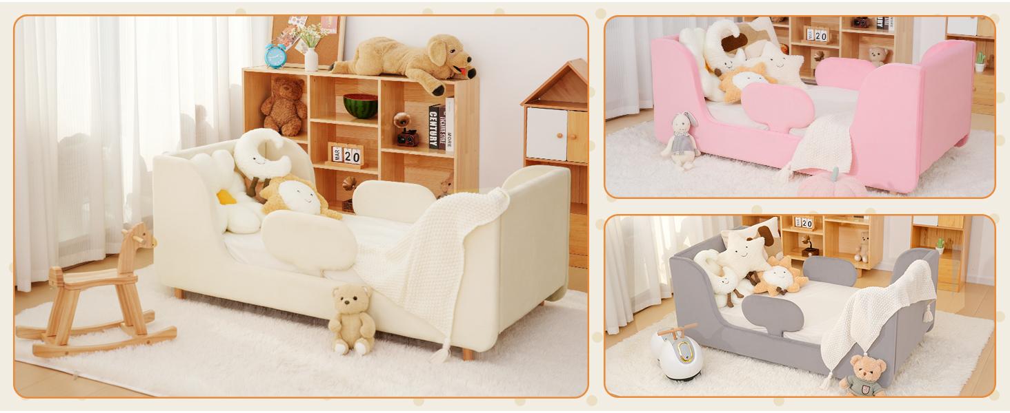 #Summervibes Naudacaa Toddler Bed Frame, Whole Soft Padded Toddlers Floor Bed Frame, Kids Beds with Extra Safety Broad, Toddler Beds for Girls Boys Children - Standard Crib Size (Mattress NOT Included)  Durable
