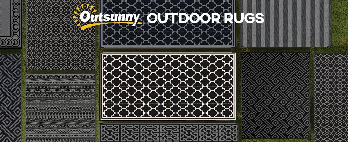 Outsunny Reversible Outdoor Rug, 9' x 18' Waterproof Plastic Straw Floor Mat, Portable RV Camping Carpet, Large Floor Mat for Backyard, Deck, Picnic