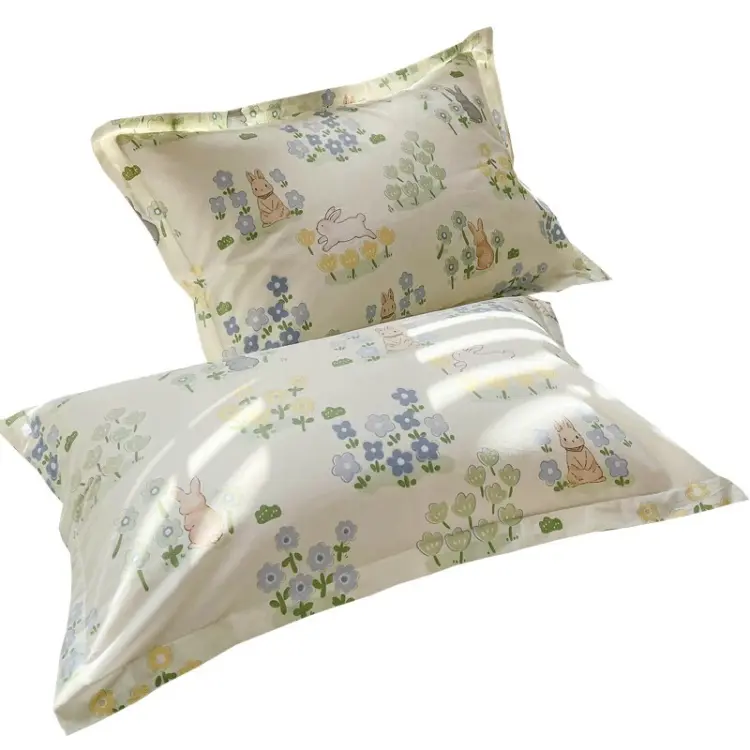100% Cotton 2 Pillowcases 20x30in Cartoon Bunny Pillow Protector Breathable Soft