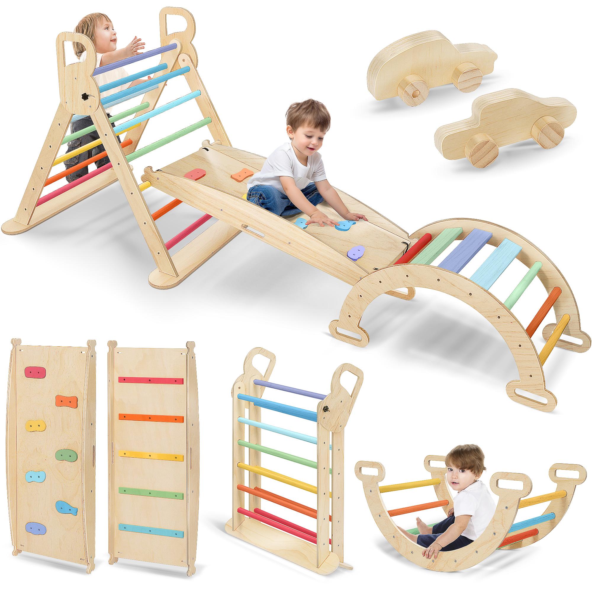 Pikler Triangle Set Wooden Climbing Set for Toddler、 ChildrenYears Old with Climbing Frames, Ramps & Arches for Indoor Playground Playtime