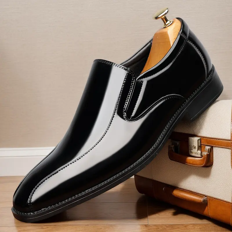 Men's large-size new solid color business casual leather shoes, comfortable and durable rubber sole, square head design, suitable for business and formal occasions 96530B