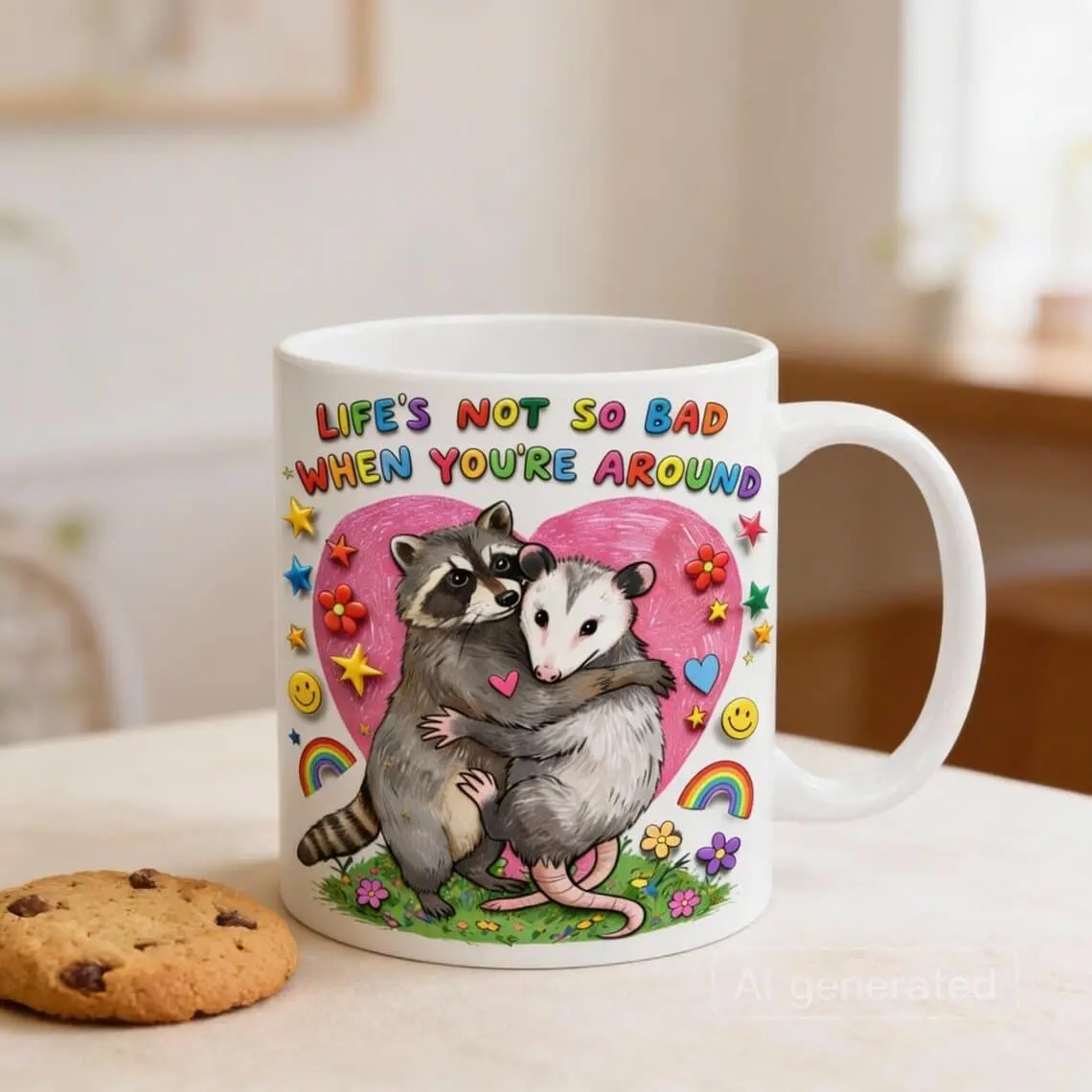 [Sale off up to 50%] Raccoon Possum Hugging Mug, Funny Animal Love Coffee Cup, 11oz & 15oz ceramic mug