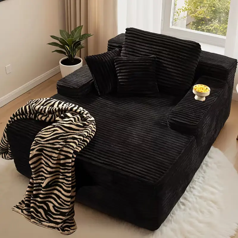 67" Wide Oversized Boneless Corduroy Faux Sleeper Couch Chaise Lounge Chair - Wrinkle-Free, 3 Pillows, Wide Armrests, Fluffy Cloud Design, Compression Foam, No Assembly, Indoor Room Furniture for Apartment Living Room