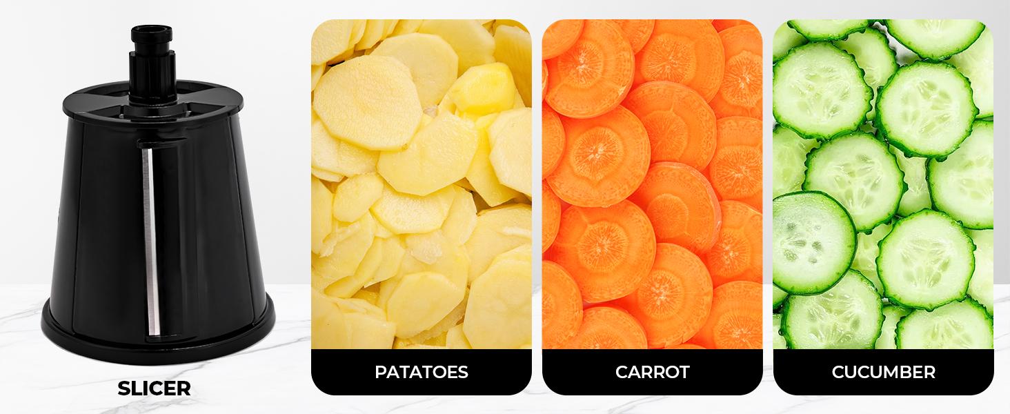 SUSTEAS Stainless Steel Rotary Cheese Grater with Handle - Comes with 5 Blades, Powerful Suction Cup Base, Comes with Blade Storage Box Cutlery Kitchen Utensil Vegetable Cutting Slicer Vegetable Cutter