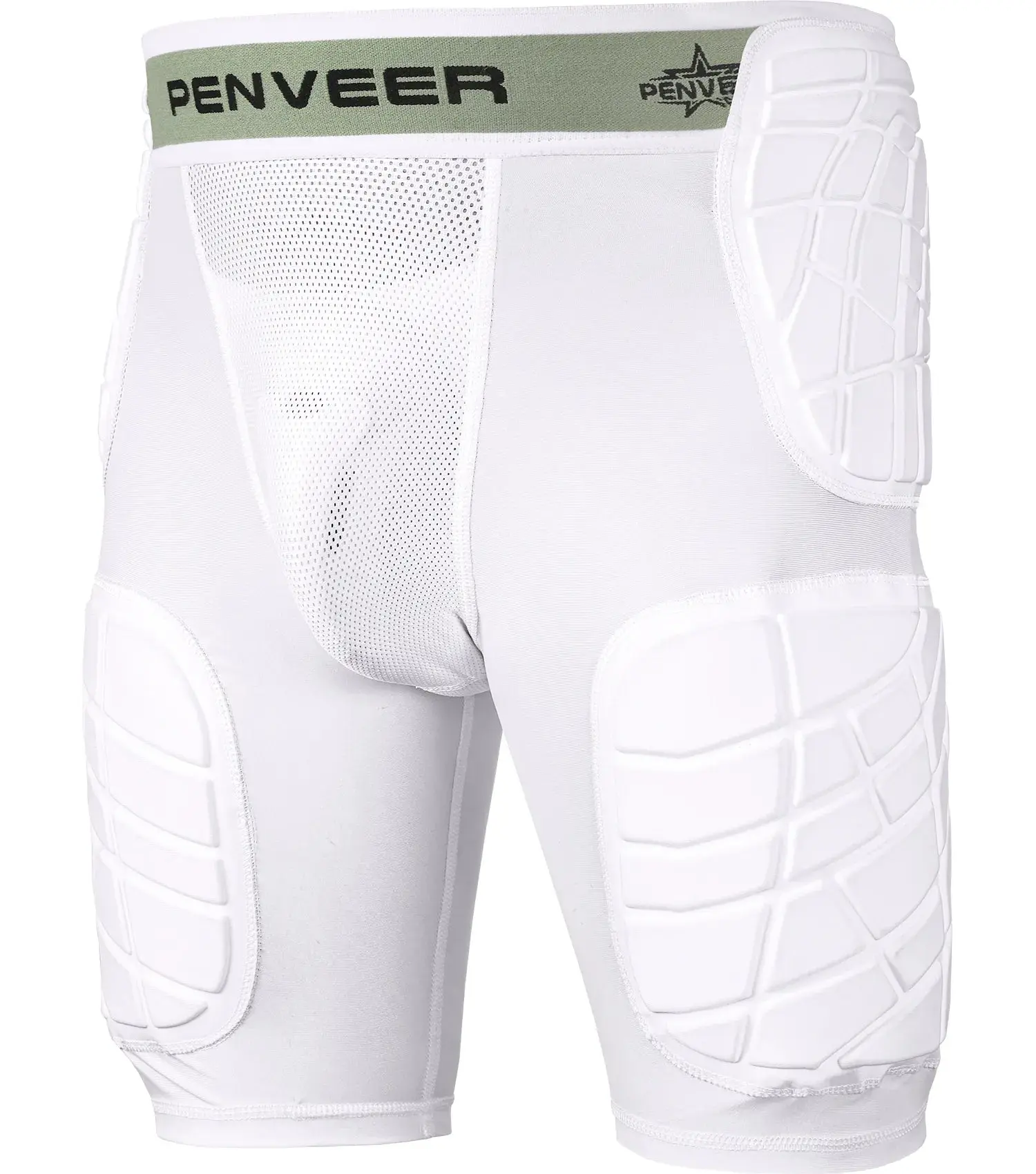 Penveer 5.0 Male Football Girdle - Breathable Padded Compression Shorts with Integrated 5-Pad System, Cup Pocket & Reinforced Hip and Thigh Pads, Mesh, Spandex Blend