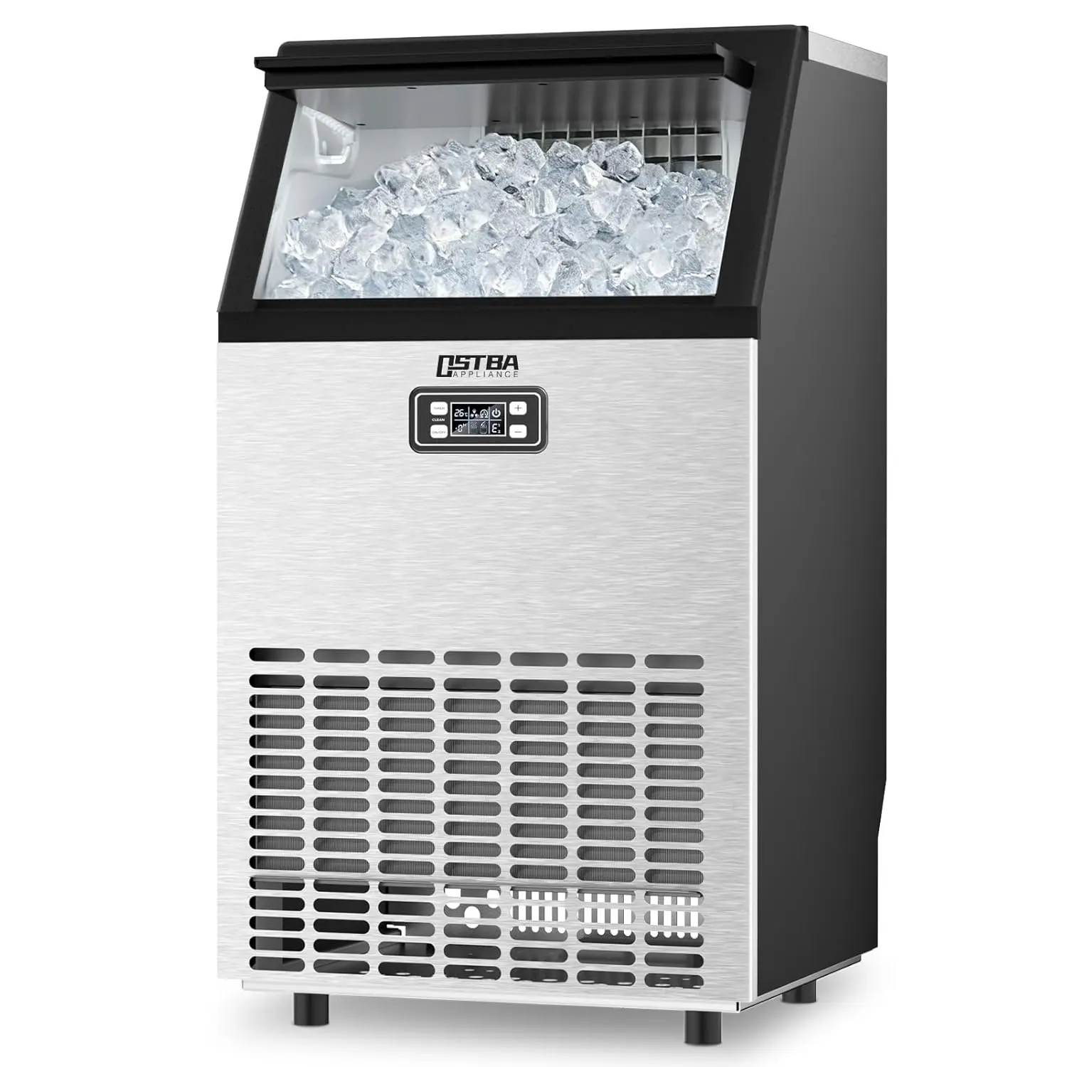 OSTBA Commercial Ice Maker, 100 LBS/24H Ice Machine, Under Counter & Freestanding Automatic Ice Maker, Self-Cleaning, LCD Display, ETL Certified for Bar, Restaurant & Commercial Use