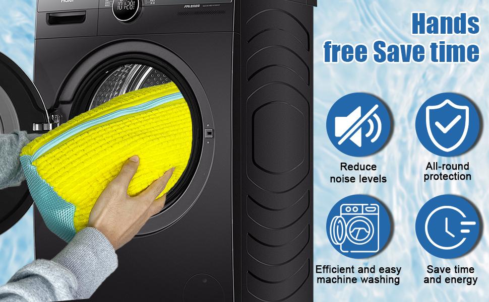2-Pack XXL Shoe Washing Machine Bags – Reusable Sneaker Laundry Bags for Washer & Dryer, Sturdy Zipper with Hook, 360° Clean for Tennis Shoes, Slippers – Includes 2 Yellow Shoe Dust Bags