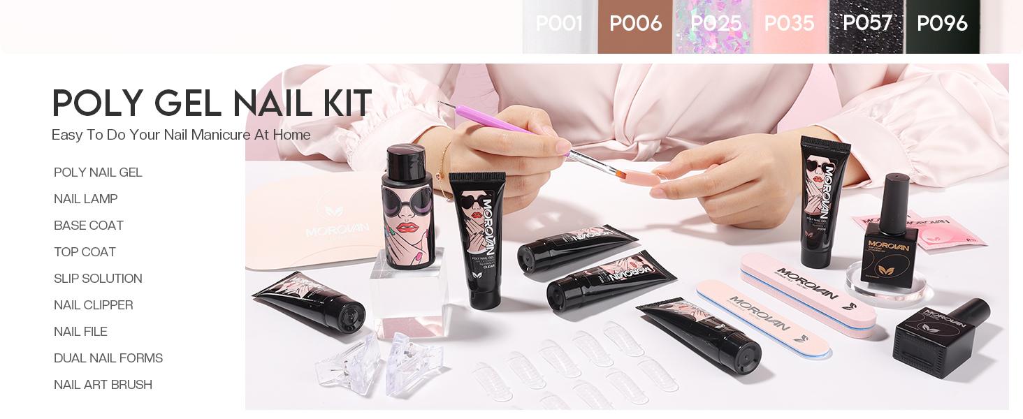 MOROVAN 6 Colors Poly Gel Nail Starter Kit - Poly Nail Gel Kit with U V Lamp Complete Nail Extension Poly Gel Kit for Beginners