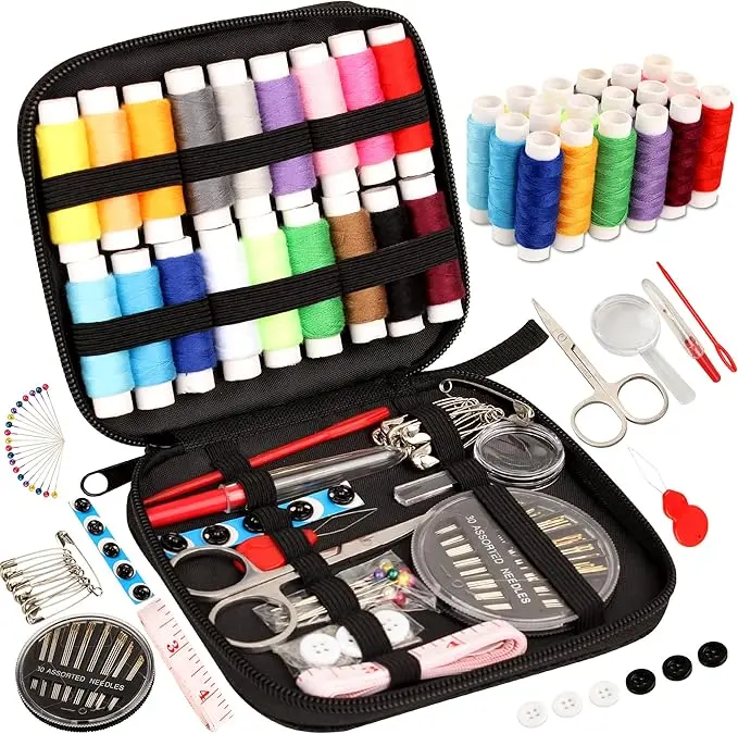 Sewing Kit Basic, Needle and Thread Kit with Sewing Supplies and Accessories for Adults,Beginner,Home,Travel,Emergency Including Scissors,Measure Tape,Needle Threader and More