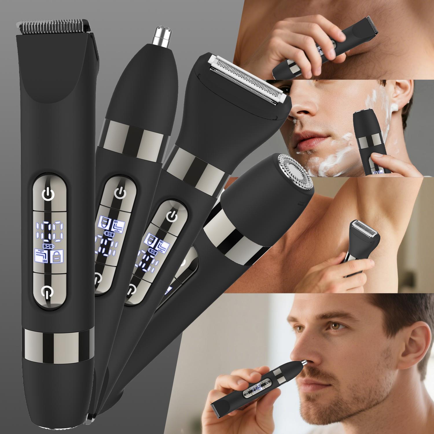 Hatteker Electric Groin Hair Trimmer for Men,Nose Hair Trimmer, Mens Body Trimmer,4-in-1 Dual Heads Waterproof Ball Pubic Shaver,Wet/Dry Body Razor,Ideal for Body, Nose& Facial Hair Removal, Perfect Gift for Him