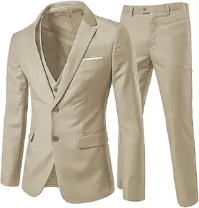 Men's 3-Piece 2 Buttons Slim Fit Solid Color Jacket Smart Wedding Formal Suit Business