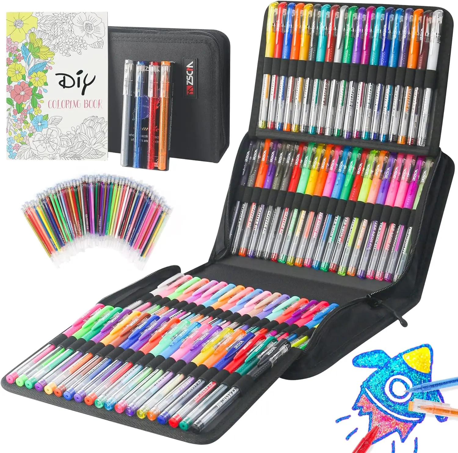 ZSCM 202 Pack Gel Pen For Adults Coloring Books, 104 Artist Pens Include 100 Colored Pens, 4 Metallic Sparkle Pens With 98 Refills, Fine Tip Metallic Gel Pen for Drawing Journaling Craft Art Suppliespen  wraps tiktokshopbacktoschool