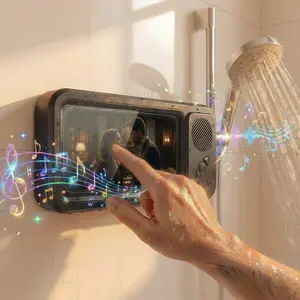 Waterproof Box Speaker, 360° Rotating Touch Screen to Watch Movies & Take Hands-Free Calls. IPX5 Waterproof Degree.Perfect for Shower, Pool, Kitchen, Sink. Your Phone Holder & Portable Subwoofer. Compact Bluetooth