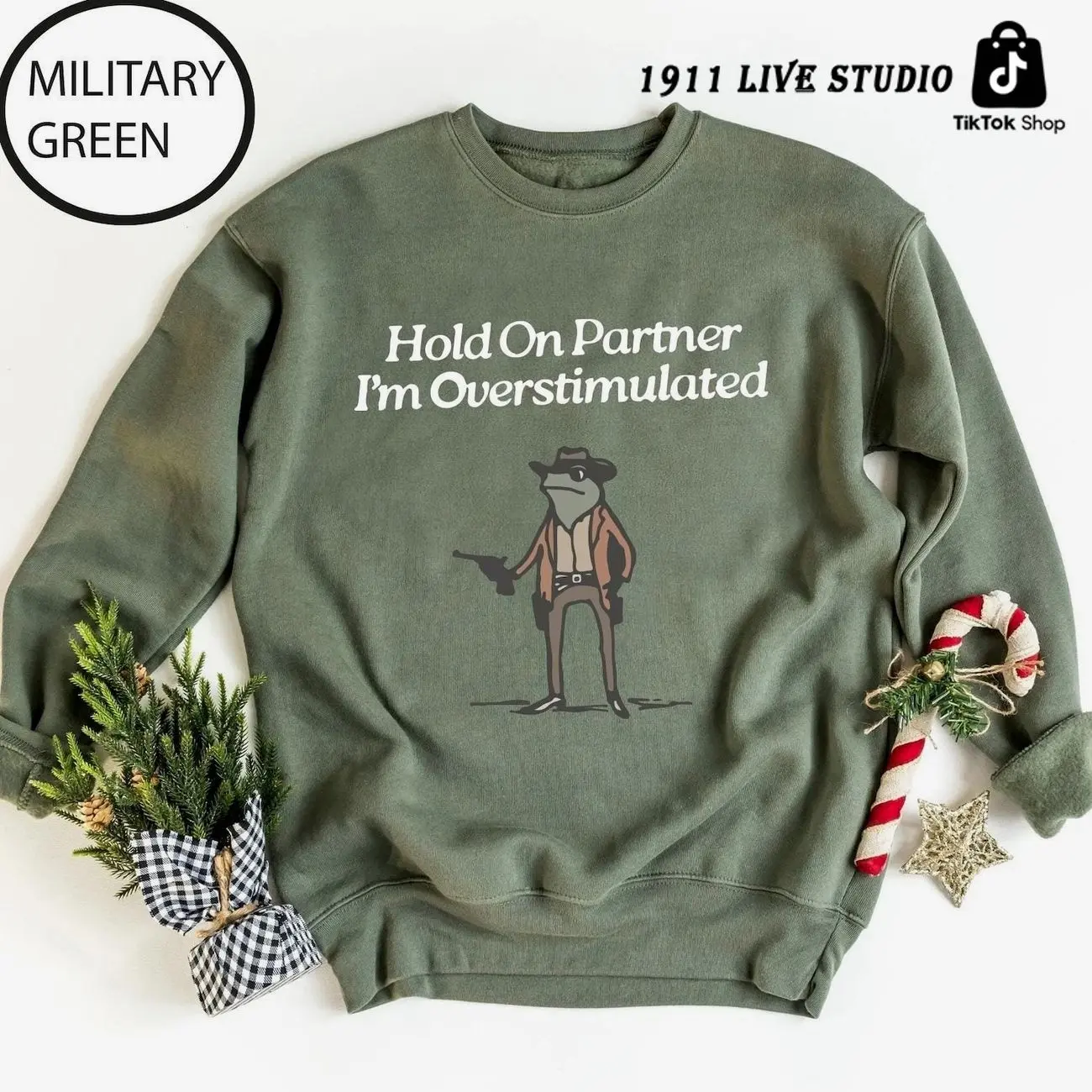 Hold On Partner Im Overstimulated Sweatshirt, Cowboy Frog Sweatshirt, Cowboy Frog Unhinged Shirt, Cute Animal Sweatshirt, Funny Frog Shirt 2DC