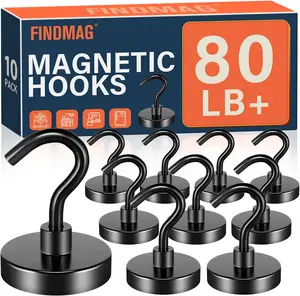 FINDMAG Magnetic Hooks Heavy Duty, 80Lb+ Strong Magnetic Hooks for Cruise Cabins, Heavy Duty Magnets with Hook for Refrigerator, Black Magnet Hook for Classroom Kitchen Home 2026 Cruise Essentials