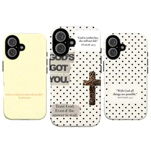 Christian Polka Dot Bible Verse Phone Case, God Is Within Her Psalm 46:5 Faith Aesthetic Cover for iPhone 11 12 13 14 15 16 17 Pro & Pro Max, Leopard Cross Christian Quote Design, Soft Girly Minimal Christian Style, Perfect Gift for Her, Girl, Women