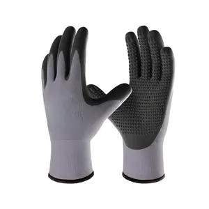 3/6/12 Pairs Nitrile Rubber Coated Nylon Safety Work Gloves, Dotted for Non-Slip Grip, Breathable Soft Seamless Knit Nitrile Dipped Gloves for Warehouse, Home Improvement, Yard, Grey Medium