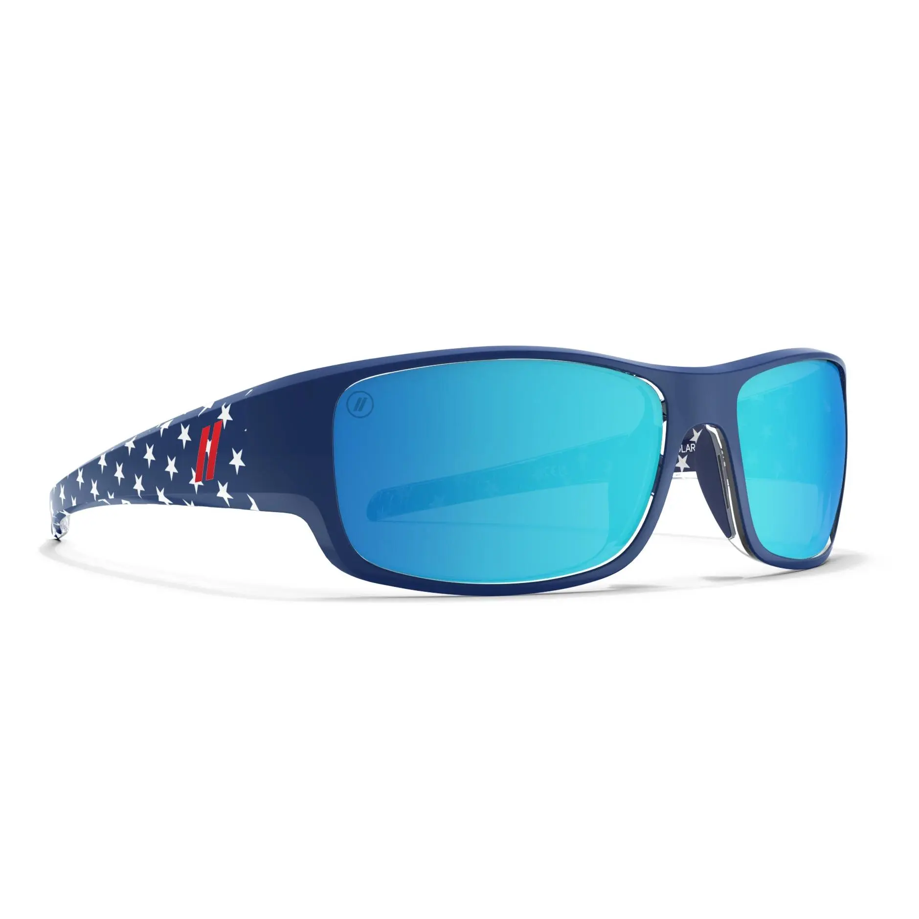 Blenders Eyewear Lakeview Sunglasses, Unisex USA Pattern Gloss Metallic Blue Frame with Polarized Lenses, 100% UV Protection for Lifestyle, Includes Microfiber Pouch, Blue Mirror Tint Softens Bright Light, Heart, Round