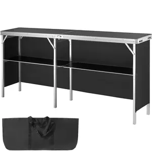 Extra Long & Standard Folding Portable Bar/Podium Table for Indoor/Outdoor Events, Parties, Picnics, Exhibitions, Includes Carrying Case, Storage Shelf, Black Skirt, Sizes: 77.95"x15.16"x34.65"/38.39"x15.16"x34.25"