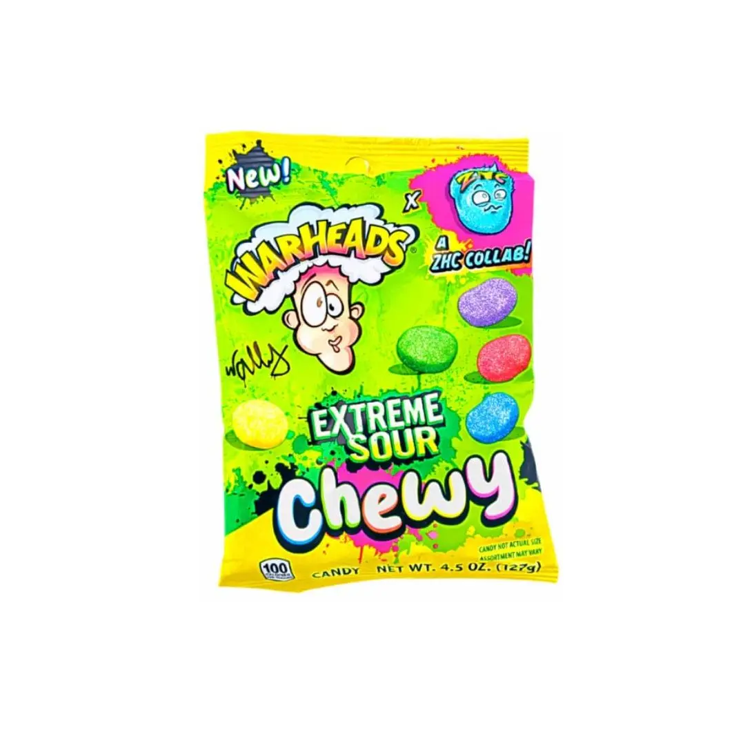 PEG Warheads Extreme Sour Chewy Candies - Limited-Edition Collab with Creative Packaging, Chewy Candy Snack for Youth, On-the-Go Tangy Treat, Candy Flavor, Collab Style