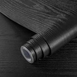 Black Wood Peel and Stick Wallpaper Removable Waterproof Vinyl Film for Kitchen Countertop Cabinet Furniture Drawer Contact Paper Self Adhesive Shelf Liner
