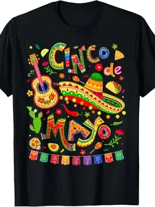 Happy Cinco de Mayo Fiesta Mexican Party 5 De Mayo Men Women T-Shirt | Men and Women 2026 Summer Short-Sleeve Printed Shirt, Vintage Style Crew Neck Pullover